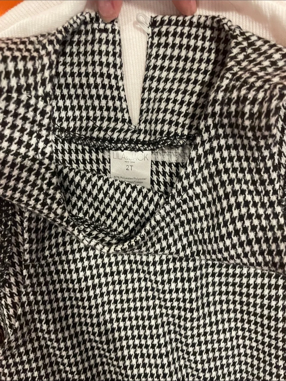 Girls Black & White Houndstooth Pinafore Dress with White Top